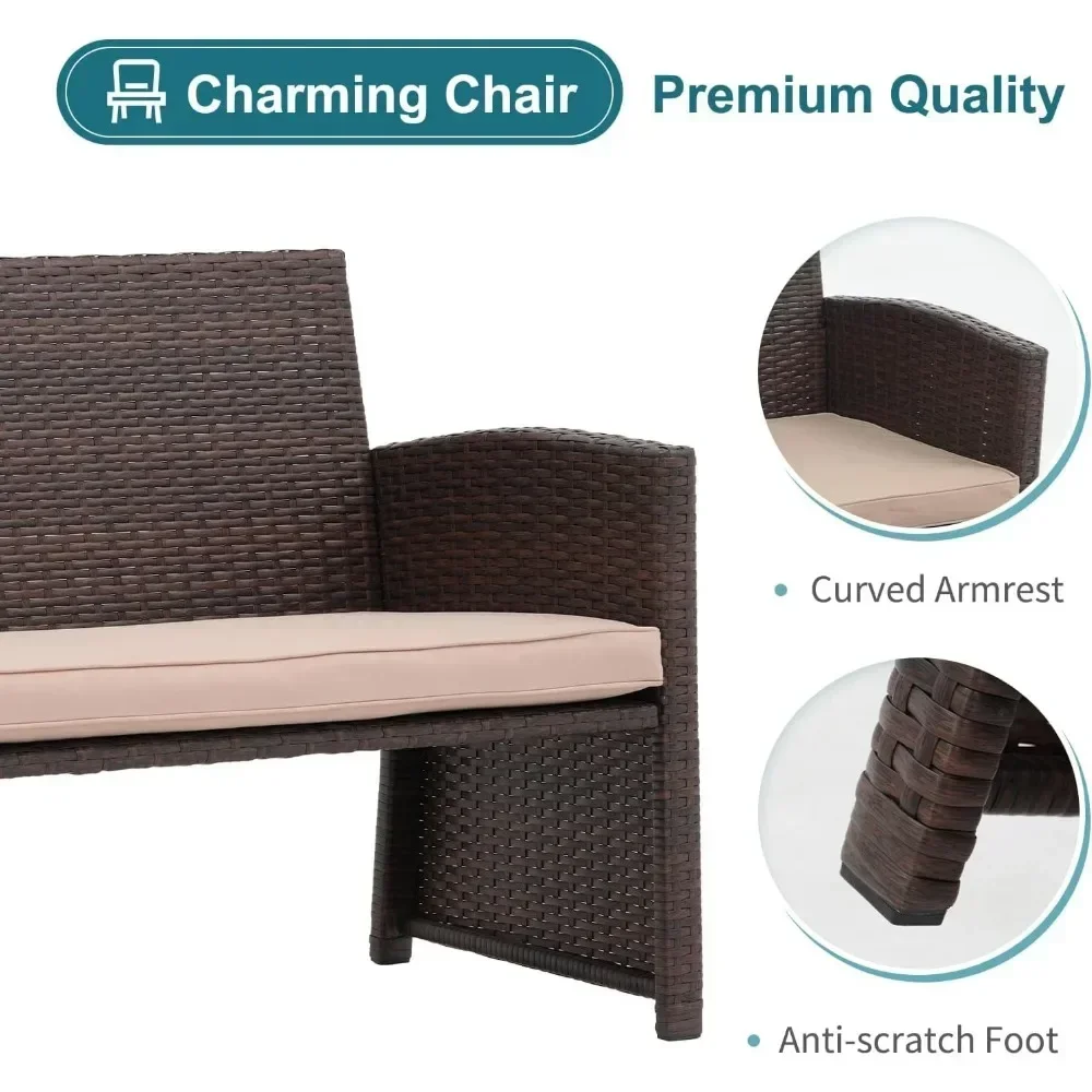 Casual Outdoor Loveseat  Patio Furniture Set Outdoor Conversation Set All-Weather Wicker Love Seat 4