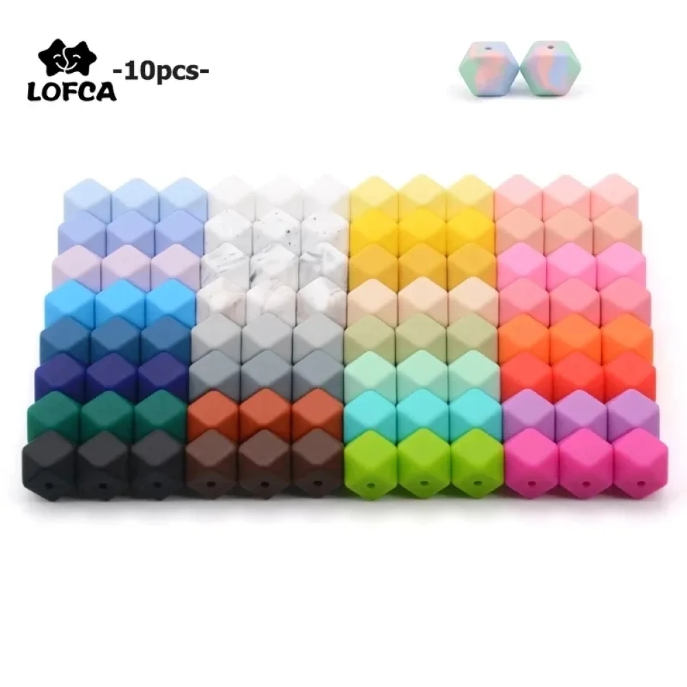 LOFCA10pcs 14mm 미니 육각형 실리콘 구슬 Teether BPA 무료 DIY 목걸이 젖꼭지 체인 젖니가 남 관리