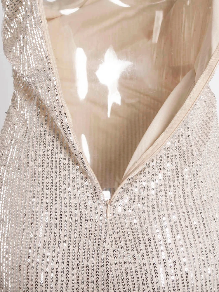 One Shoulder Abend party Maxi kleid Split rücken frei ärmellose Marine Silber Pailletten Nacht Ballkleid – Detail 17
