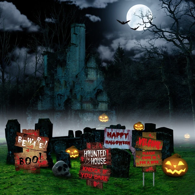 Kerti Jelek Utánozású Fa Gabona Padló Kártya Kültéri Gyep Figyelmeztető Jel Halloween Carnival Party Dekoráció - Image 5