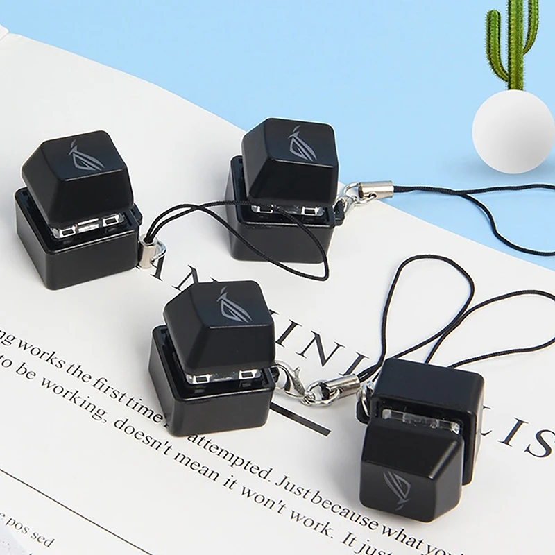 Merit +1 Muyu Decompression Keychain Necklace LED Lamp Fingertip Button Mechanical Keyboard Key Cap Pendant Antistress Toy