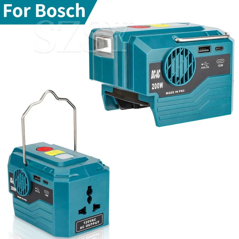 Inversor de Energia Portátil com Usb Led Luz de Trabalho Carregador do Banco de Potência Bateria de Íon de Lítio Bosch 18v Bat 200w 120v 220v 200w - Image 2