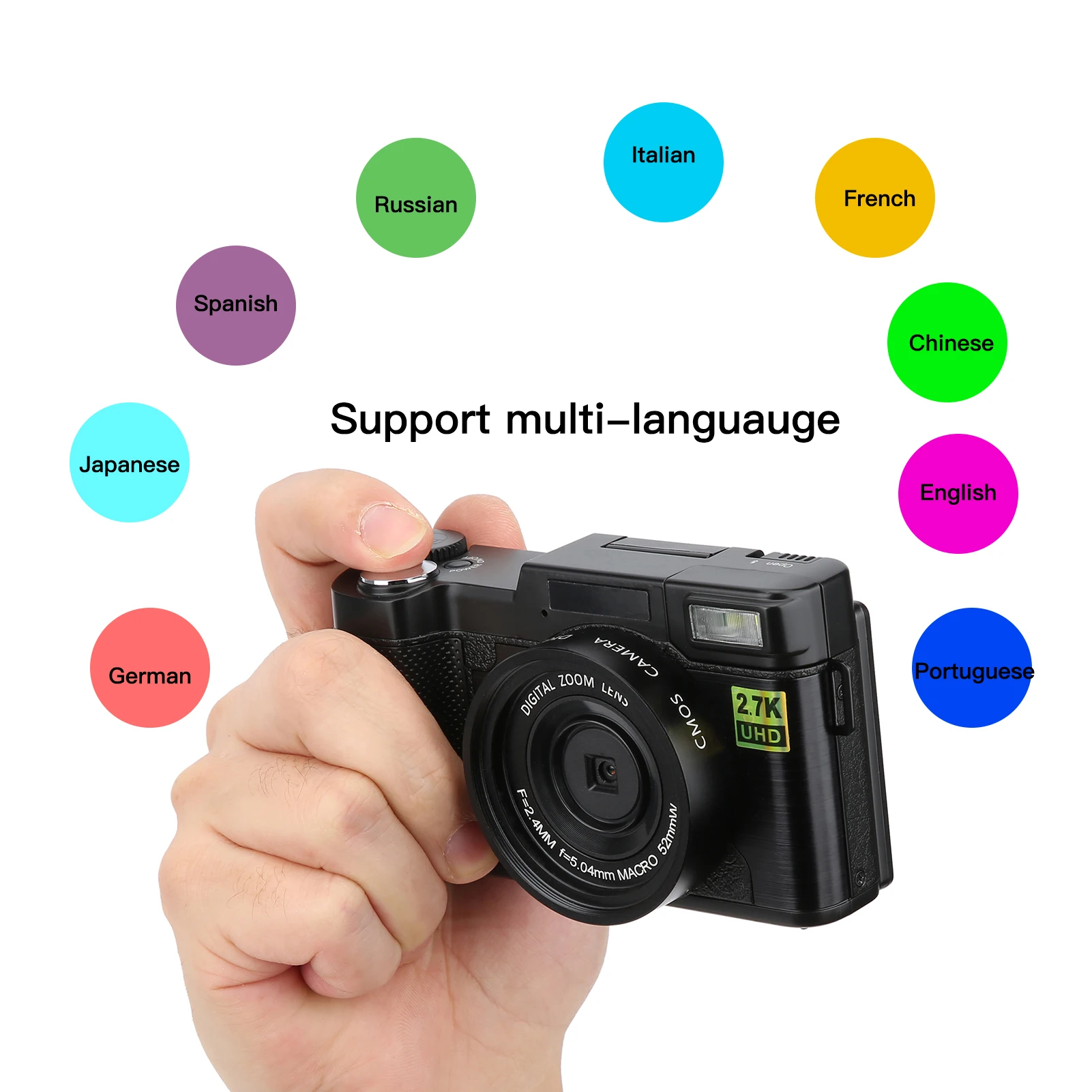 DV 캠코더 디지털 카메라, 고화질 USB 충전, 3 인치 LCD 화면, 180 도 회전, 2.7K 30MP, 2.7K