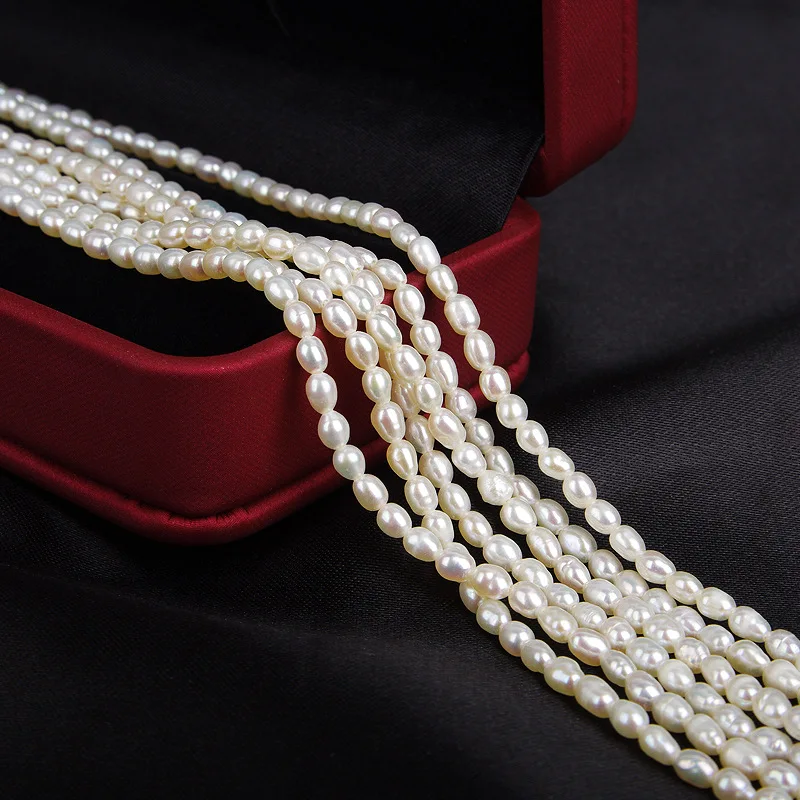 

2.8-3.2mm Rice Bead Necklace Rice Shape Natural Freshwater Pearl Semi-finished Material DIY Accessories Fashion Little Blemish