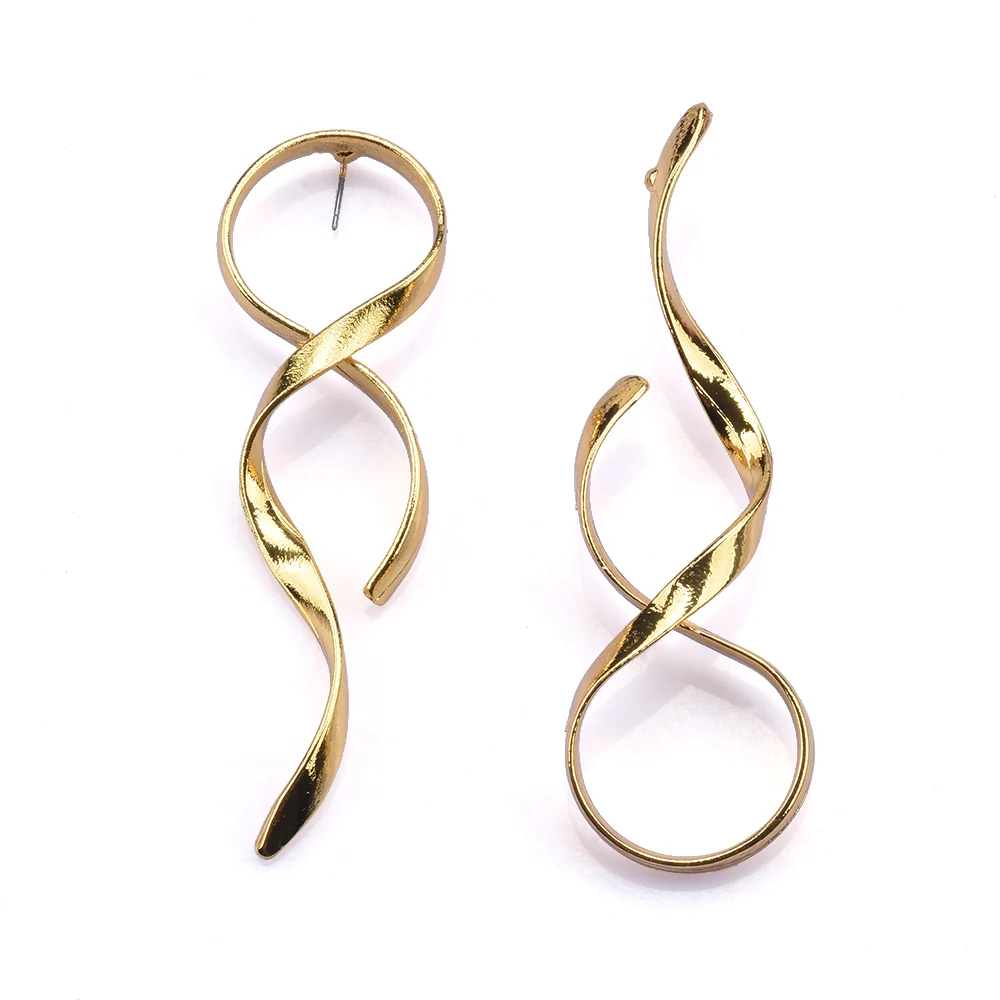 2024 New Za Fashion Golden Irregolare Asimmetrico Metal Statement Orecchini Lunghi Donna Hip Hop Punk Rock Party Orecchini Gioielli