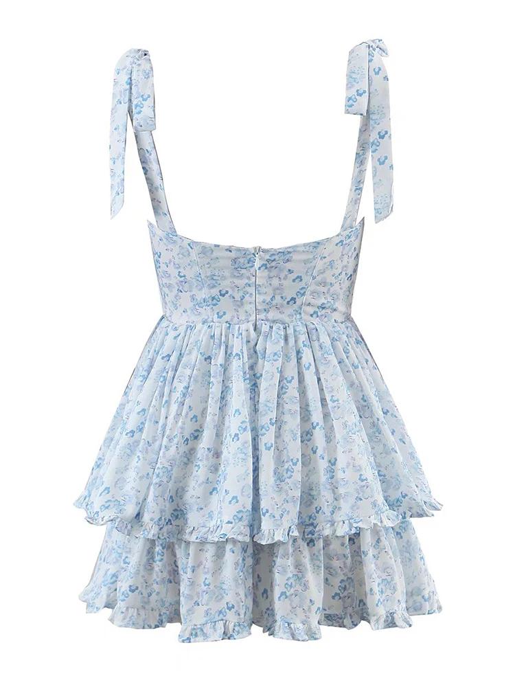 YENKYE Fashion Women Spaghetti Strap Ruffle Cake Chiffon