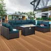 9-Piece Patio Rattan Furniture Set with Gas Fire Pit Table Outdoor Sectional Conversation Couch Brown Wicker Sofa 2