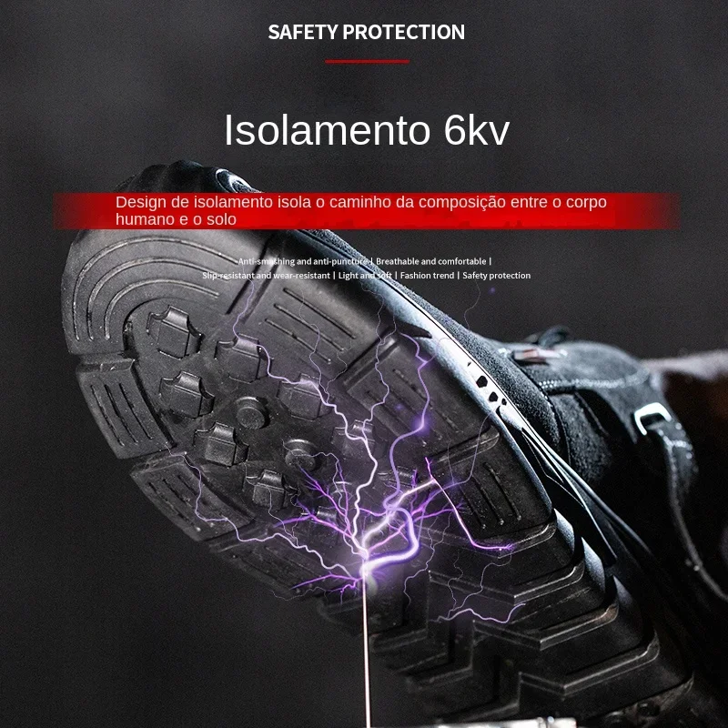 safety shoes Genuine Leather Cow Suede Men Composite Head Anti Nail Anti Static Welding Indestructible Boots