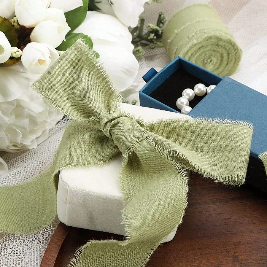 Wedding Decor Supplies Printed Satin Ribbon Ins 5 Yards Wide 3.8cm Cotton ribbon Green DIY Gift Box Packaging Wedding Flower Bouquet Wrap Decoration Frayed Edge