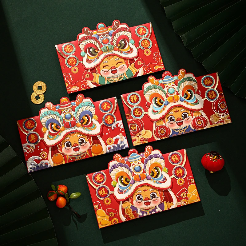 

4/8Pcs 2024 Chinese New Year Red Envelopes Cartoon Dragon Year Hongbao Wedding Lucky Packets Spring Festival Money Pockets