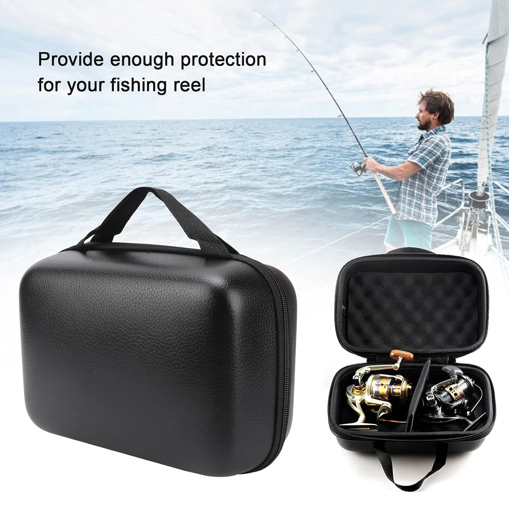 Housse de moulinet pêche en cuir PU - Étui rigide anti-choc pour moulinets casting et spinning