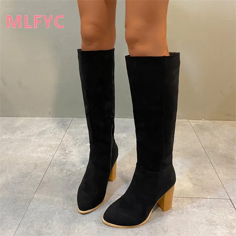 Long Boots for Women with Thick Heels Frosted Knees Easy To Match Autumn Winter Knee Length Boots for Women's Boots