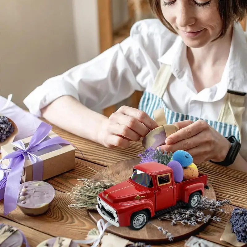 Truck Easter Decor Pickup Car Model With Eggs Happy Spring Small Truck Decorations Easter Farmhouse Metal Car Model For Holiday