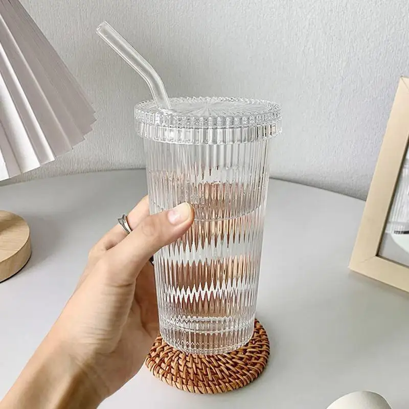 Glass Cup With Straw Glass Iced Coffee Cups With Lids And Straws Portable  375ml Iced Coffee Glass Drinking Cups For Coffee - AliExpress