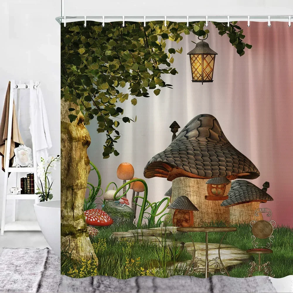 APROPHIC Tenda Doccia Natalizia per Bagno, Camion Rosso, Albero di Natale, Fattoria, Pupazzo di Neve Rustico, Vintage, Arredamento Bagno, Tessuto Impermeabile, 182 x 182cm