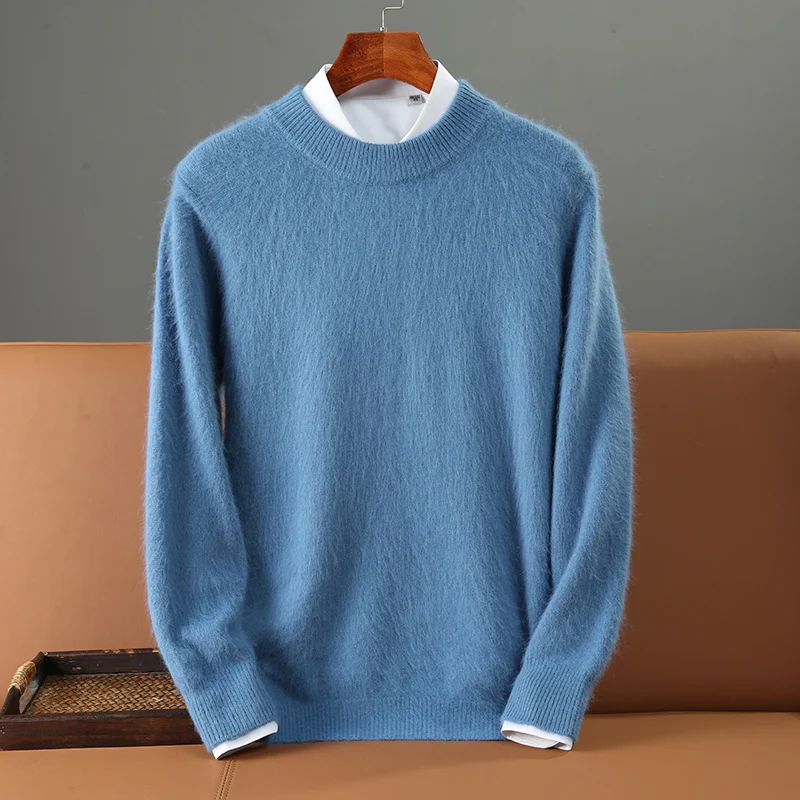 

Men's 100% Pure Mink Cashmere Sweater Half High Collar Pullovers Knit Sweater Winter New Thickened Long Sleeve Jumpers Wool Top