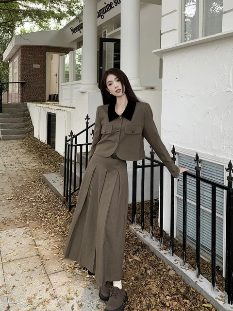 Traje Elegante de Inverno Midi Estilo Britânico para Mulheres 4 Traje Midi Estilo Britânico de Inverno para Mulheres