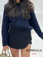 KONDALA Women Fashion 2025 Casual Mini Asymmetrical Skirts Shorts High Waist Back Pockets Wide Leg Skirts Zipper Female Shorts - Image 4