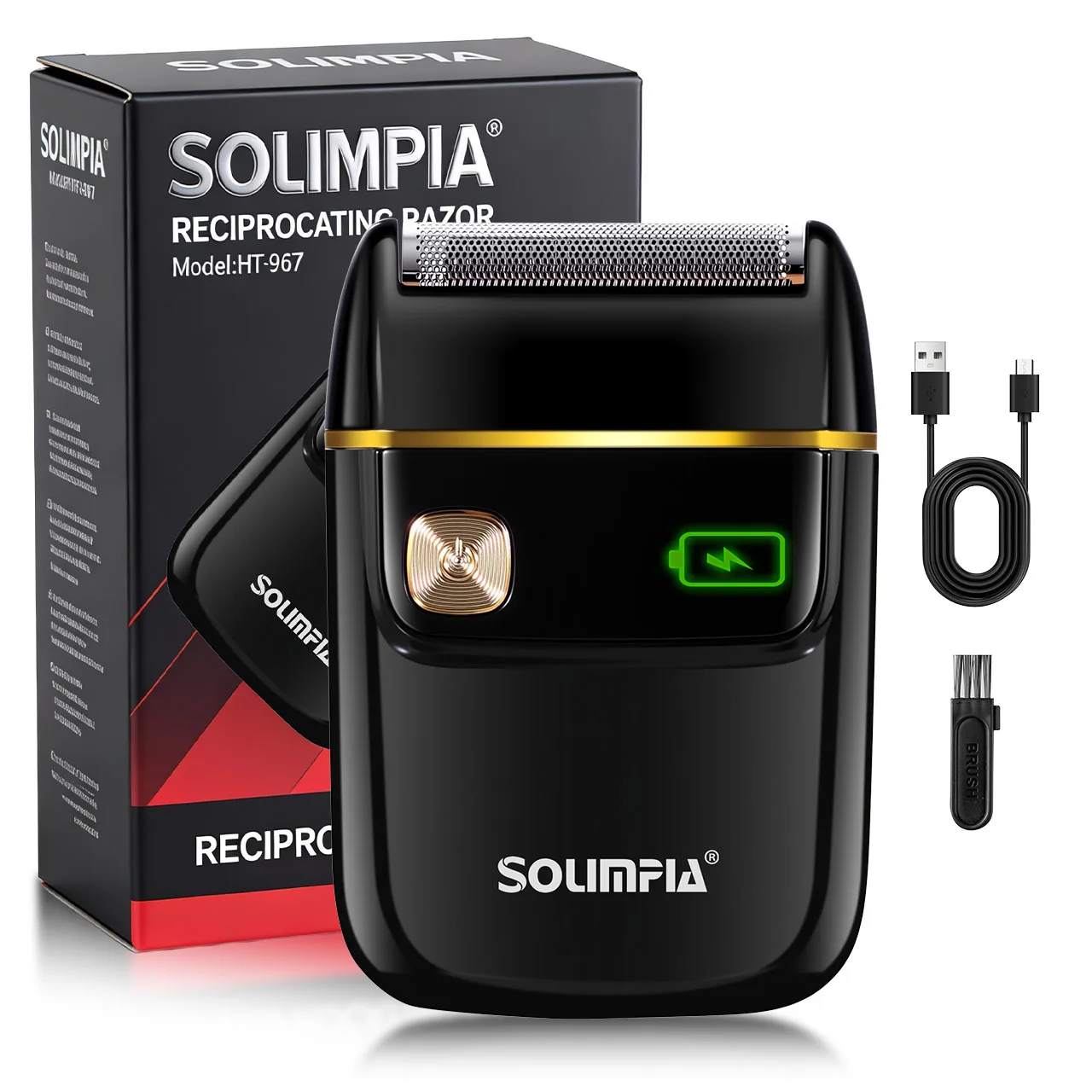 Solimpia Portable Mini Electric Shaver for Men Single-Head Reciprocating Smart Digital Display Beard Razor 6200 RPM Rechargeable