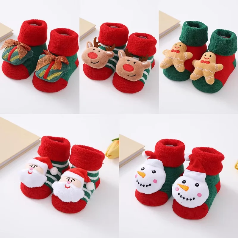 Cotton Socks for Girls Boys Christmas Baby Non-slip Floor Socks