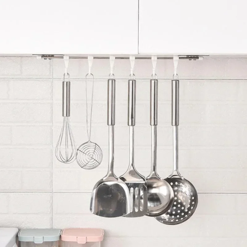 Stainless Steel Wall Hanging Rod 6 Hook Self-adhesive Wall Rack Bathroom Kitchen Rack Storage Free Punching and Strong Suction kitchen storage rack kitchen organizer wall mounted hook rack