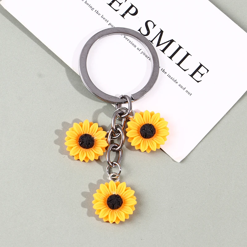 New Sunflower Flower Resin Keychain Golden Sun Flowers Keychain Cute