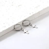 Boucles d'oreilles de luxe pour femmes et filles, accessoires exquis, cercle en acier inoxydable avec croix, pendentif en or, bijoux 6