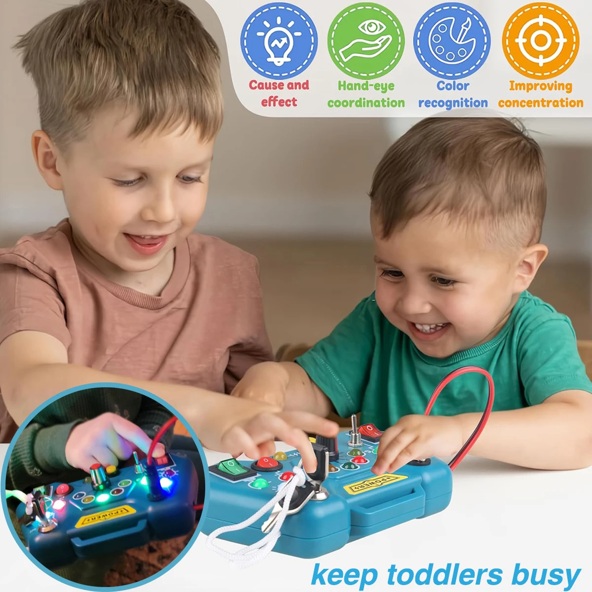 Montessori Busy Board Senzorické hračky s LED vypínačem Ovládací panel Cestovní aktivity Dětské hry pro 2-4 roky_voghion.com
