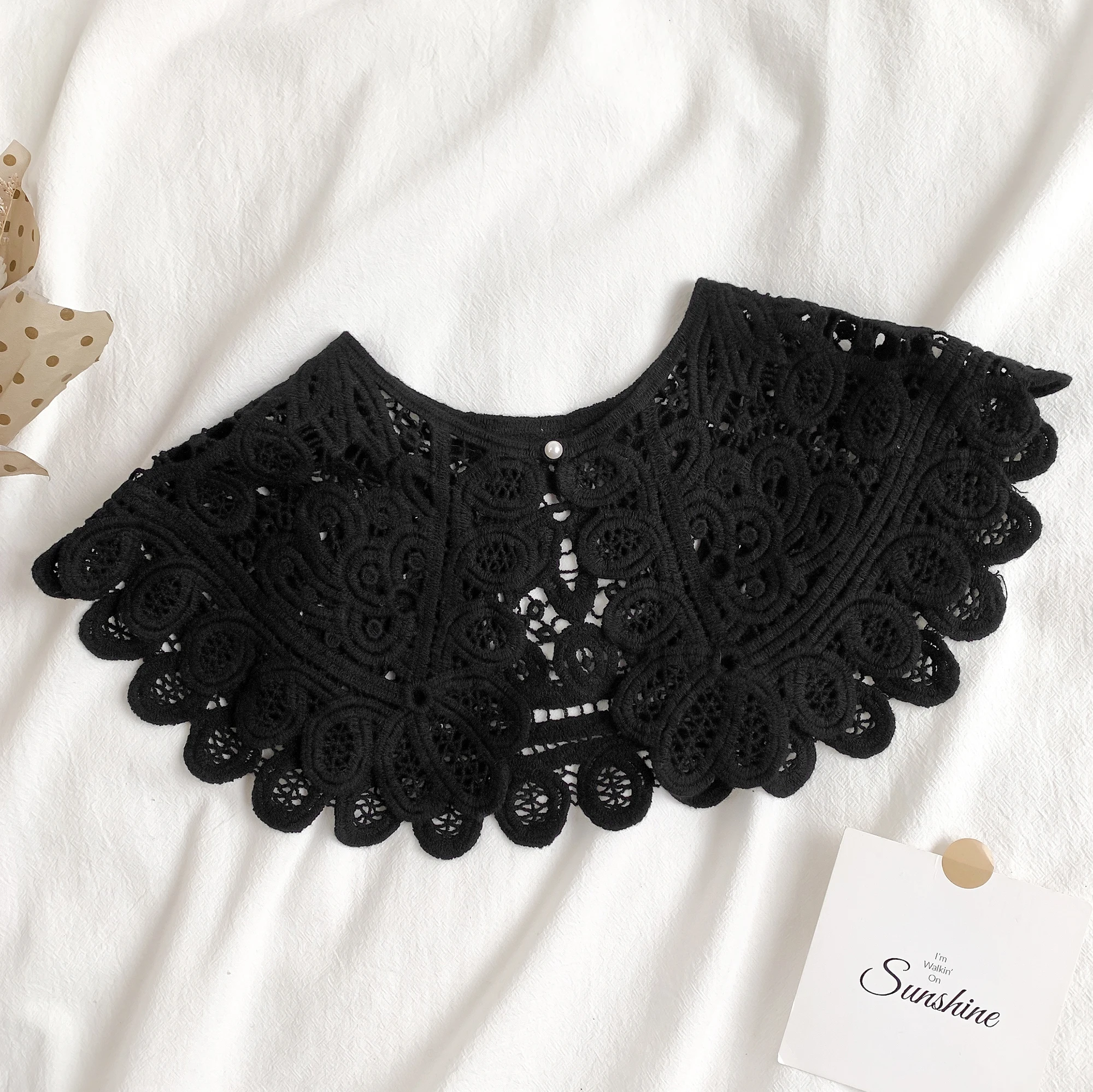 Korean style Lace Knitted Crochet Hollow Fake Collar Women Small Shawl Decorative Women Clothes Accessories Detachable Collar