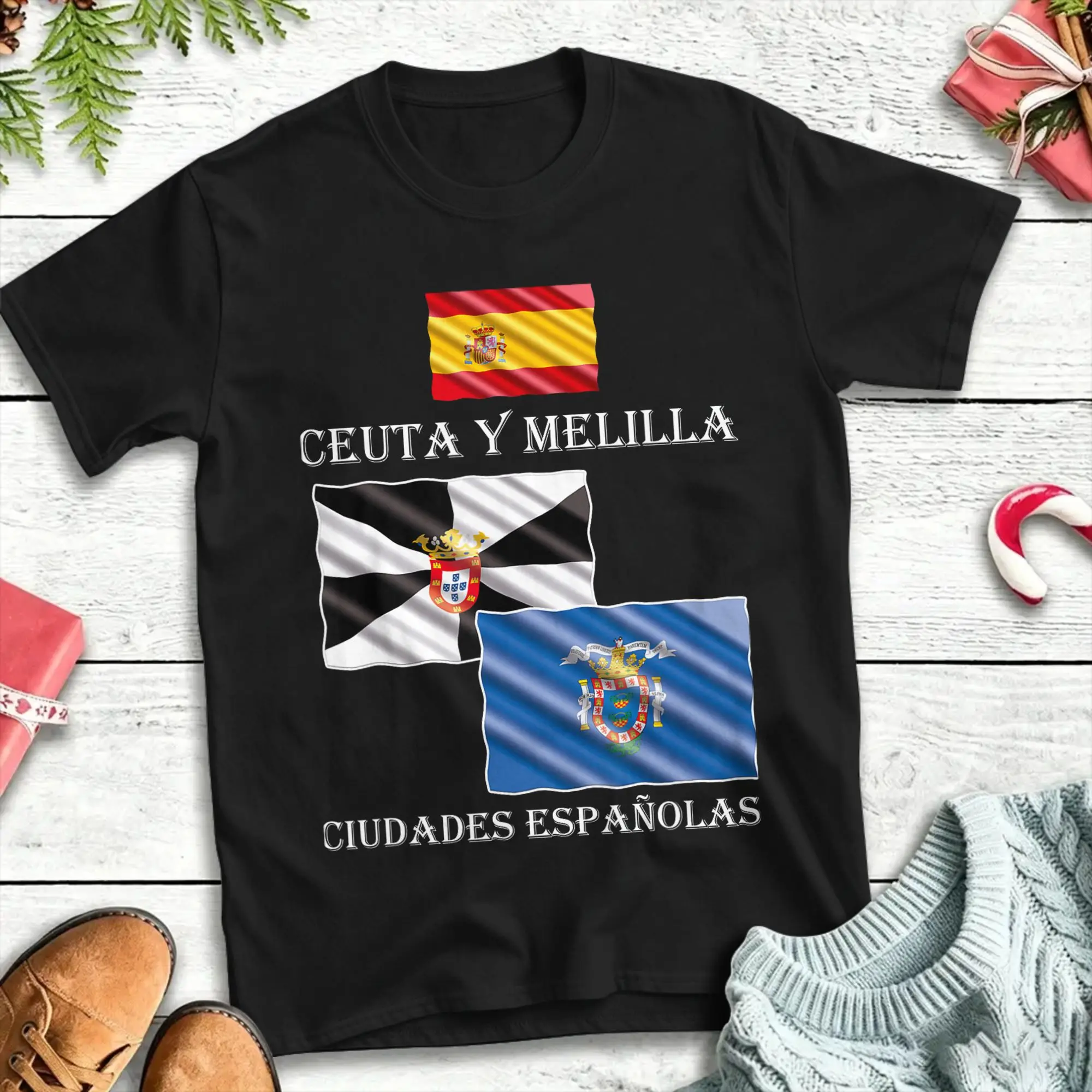 Ceuta und Melilla sind zwei spanische Städte. T-Shirts für Herren, Rundhalsausschnitt, aus reiner Baumwolle, kurzärmelig, Plus-Size-Kleidung.
