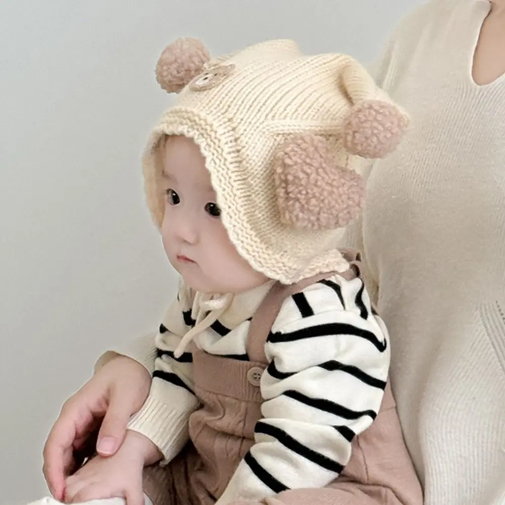 Cute Winter Baby Crochet Hat Cold-Resistant 6-24 Months Toddler's Plush Knitted Hat Solid Color Windproof