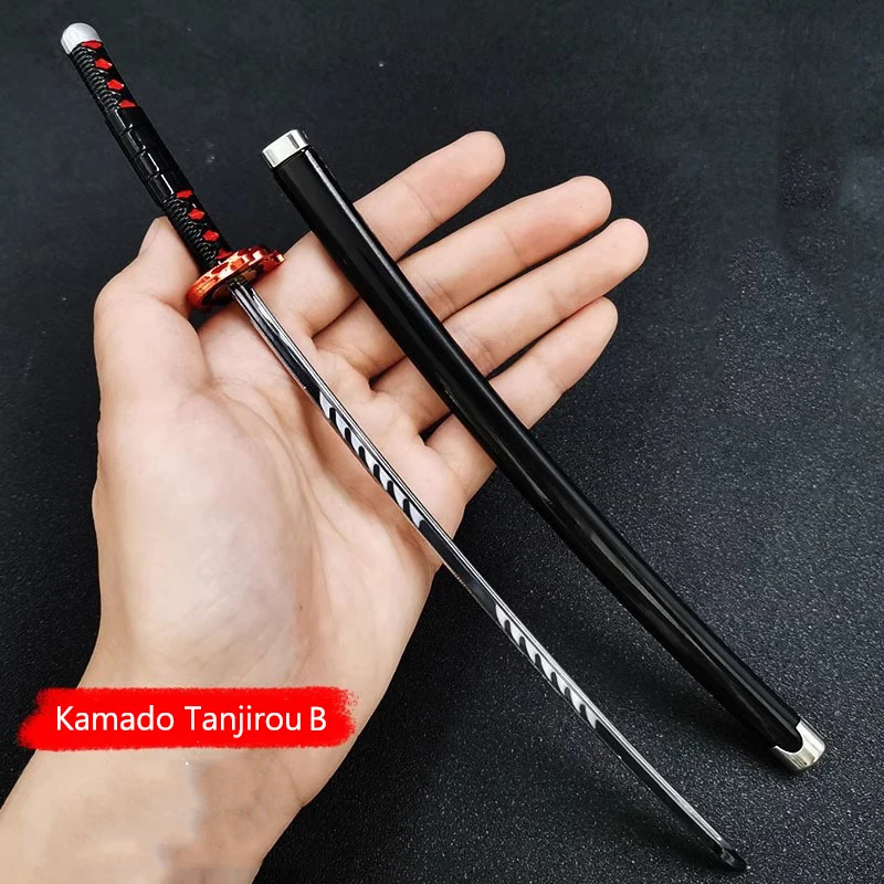 Japanese Katana Demon Slayer Tanjirou 25cm Anime Ghost Killer Cosplay Metal Prop Weapon Collection Toy Home Decor