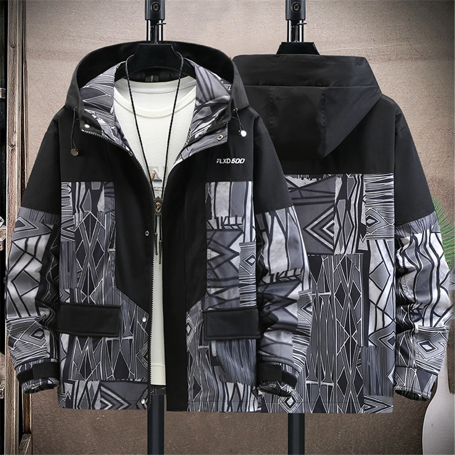 Plus Size 10XL 11XL Jacket Men Hip Hop Streetwear Patchwork Jacket Coat Male Hooded Jackets Big Size 10XL 11XL 3