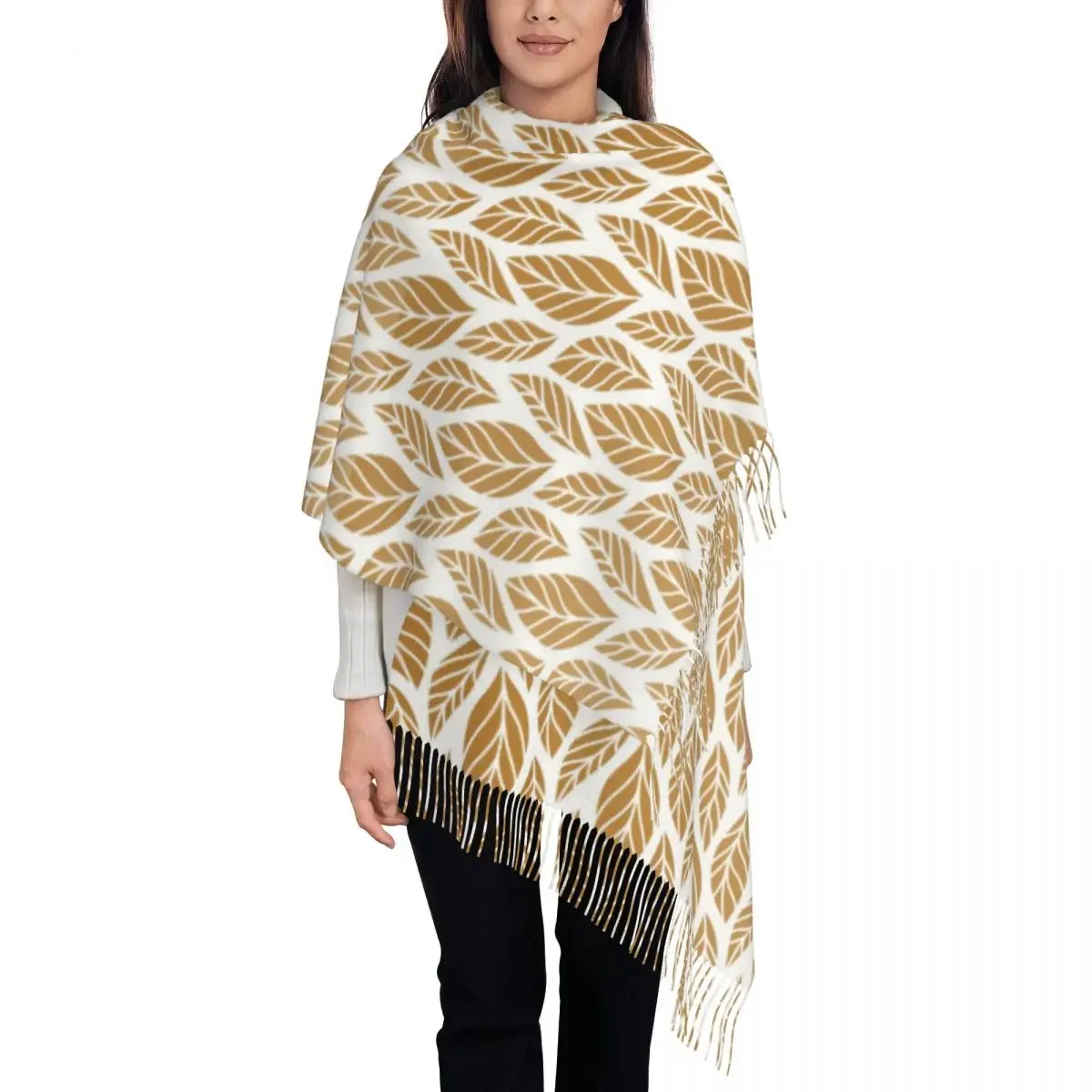 

Illustration Leaves Pattern Floral Organic Background Hand Women's Tassel Shawl Scarf Fashion Scarf