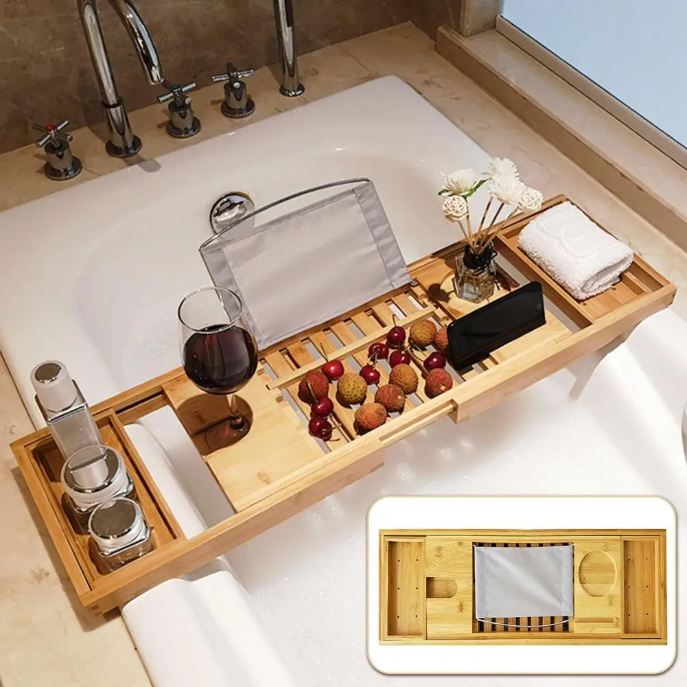 Bathtub Tray Stylish Bathtub Organizer Luxurious Bamboo Bath Tray with Wine Glass Holder Adjustable Shelf Book for Ultimate