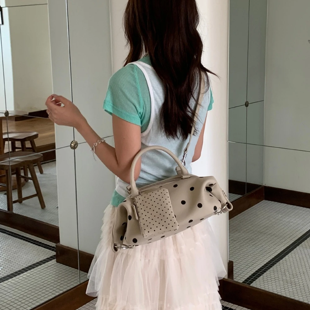 여성을위한 레트로 폴카 도트 숄더 겨드랑이 가방 간단한 휴대용 숙녀 보스턴 가방 다목적 대용량 여성 핸드백
