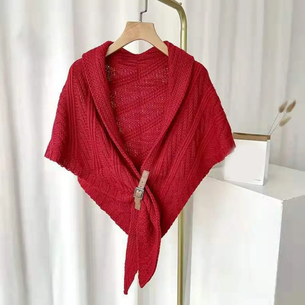 

Women Shawl Tippet Knitting Winter Ponchos Solid Color Collar Shawl Triangle Soft Keep Warm Washable Winter Ponchos for Dating