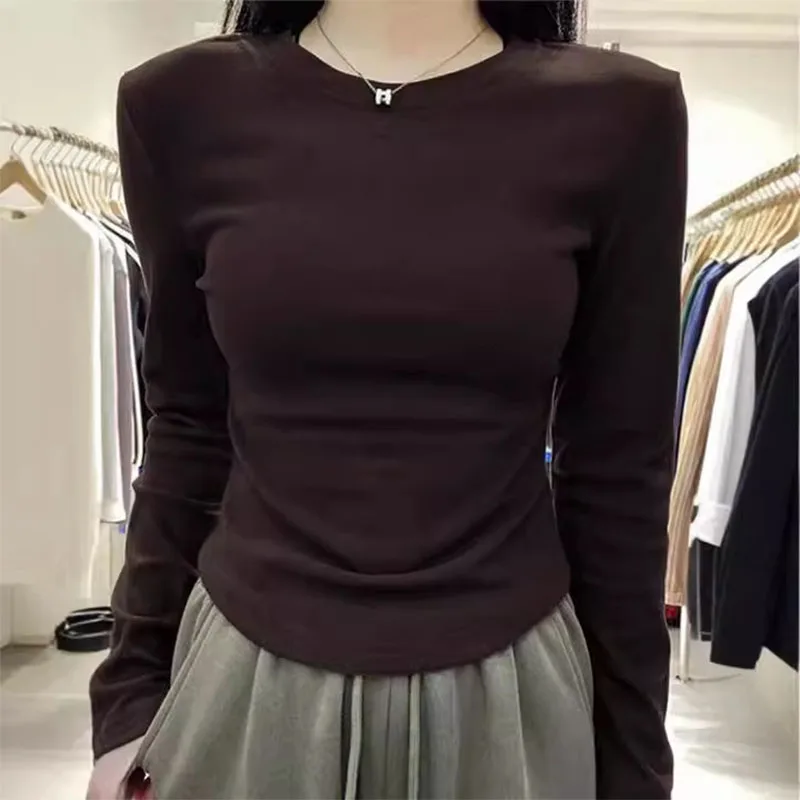 thumbnail image 1 of Camisetas de manga larga para mujer, suéteres ajustados, blusas de cuello redondo de color sólido para mujer, camisas básicas para mujer, camisetas suaves y cálidas, 1 of 5