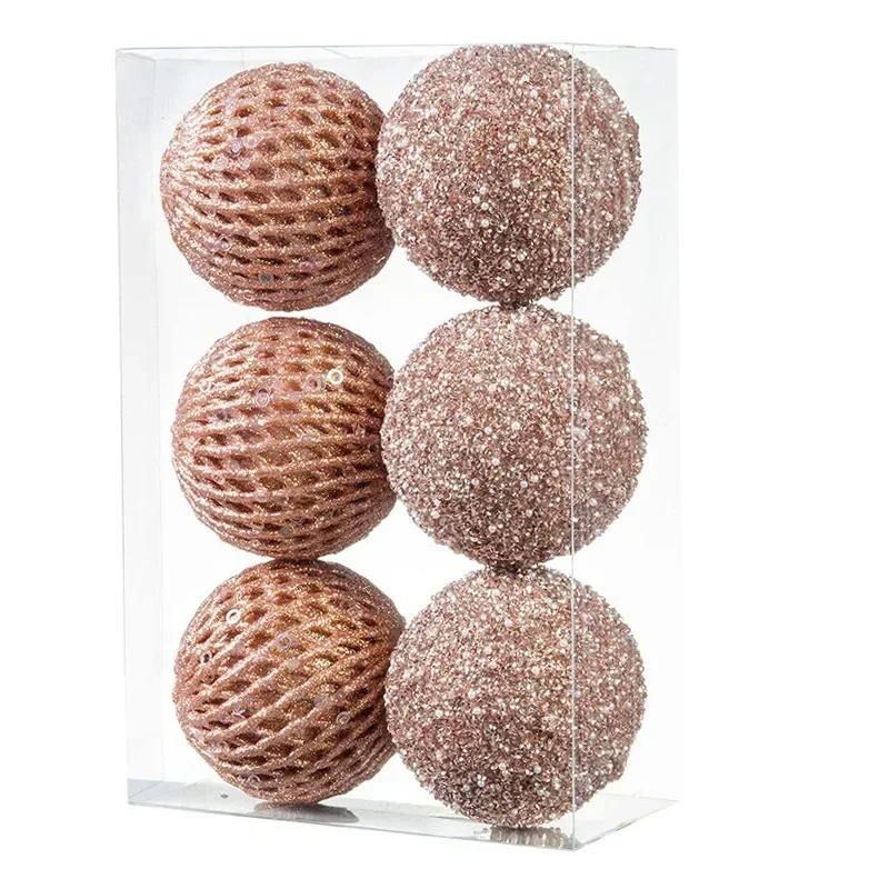 thumbnail image 1 of Juego de 6/12 adornos para árbol de Navidad de 8 cm para fiestas, bodas, regalos de Año Nuevo, adornos para árbol de Navidad de color rosa, 1 of 5