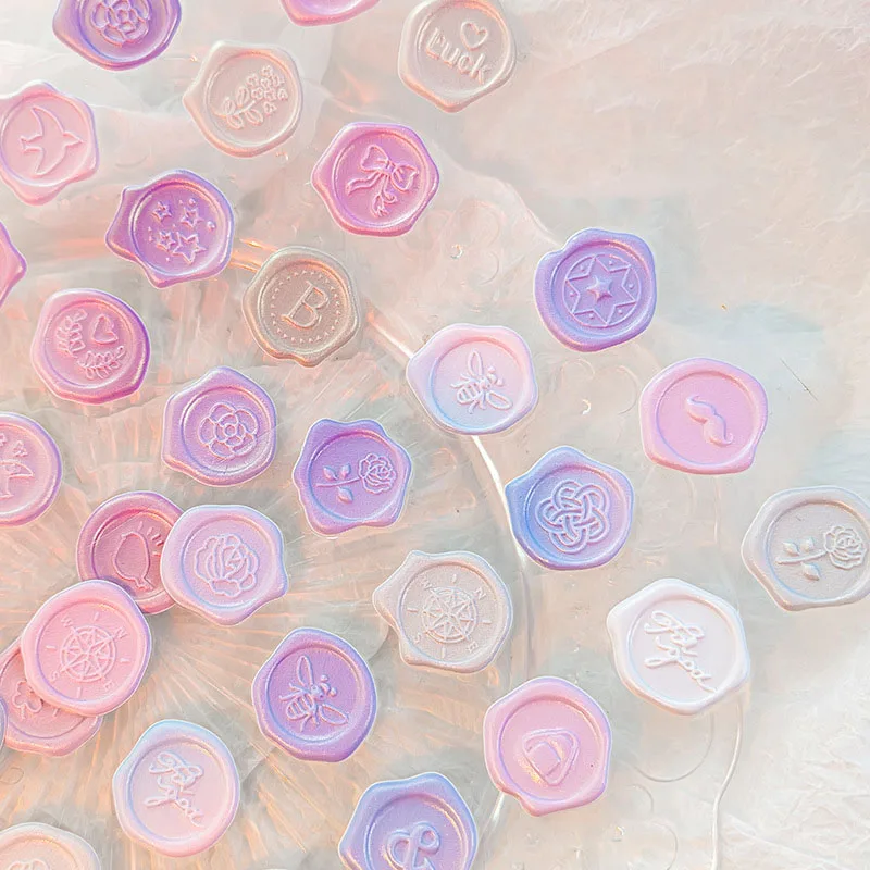 18pcs Vintage Wax Seal Stamp Stickers DIY Scrapbooking Journal Decorations Gradient Envelope Sealing Tags Self Adhesive Sticker
