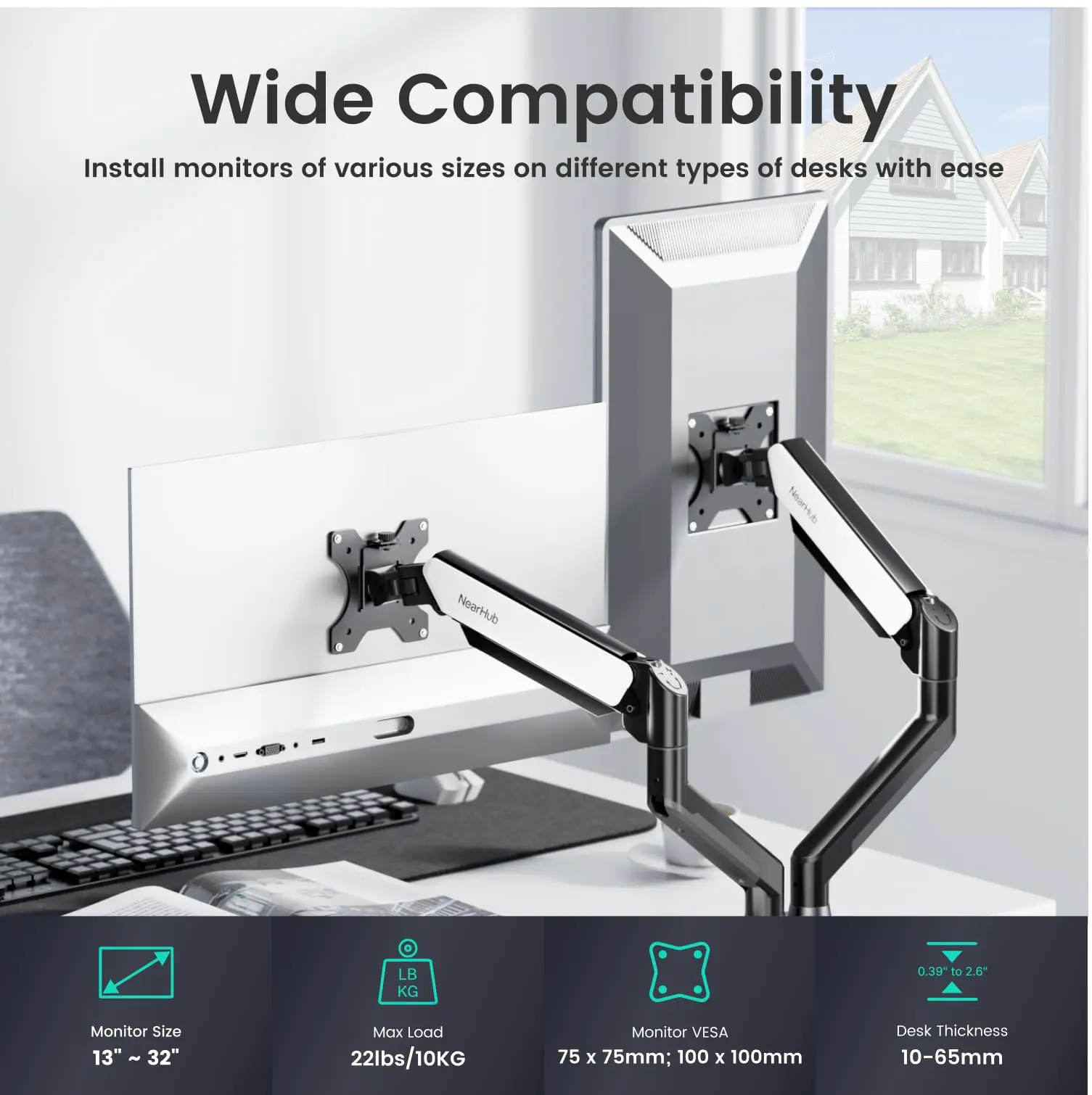Nearhub Dual Monitor Arm With CClamp Mount