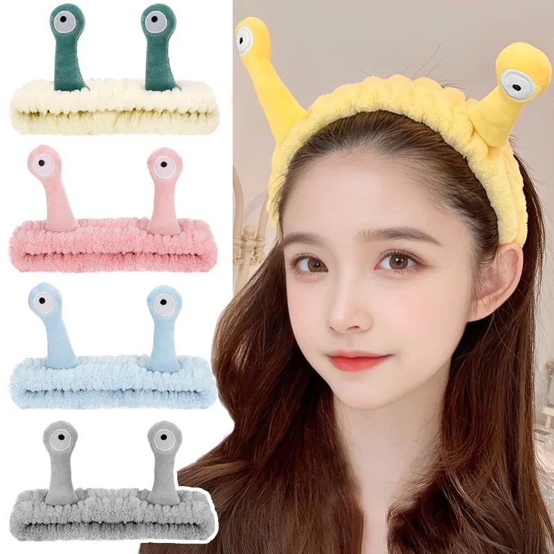 WLLHYF Fascia per trucco spa Microfibra Morbido pile di corallo Avvolge la testa Lumaca Cartone animato Fascia per capelli carina Cura della pelle elastica Lavaggio del viso Copricapo per doccia