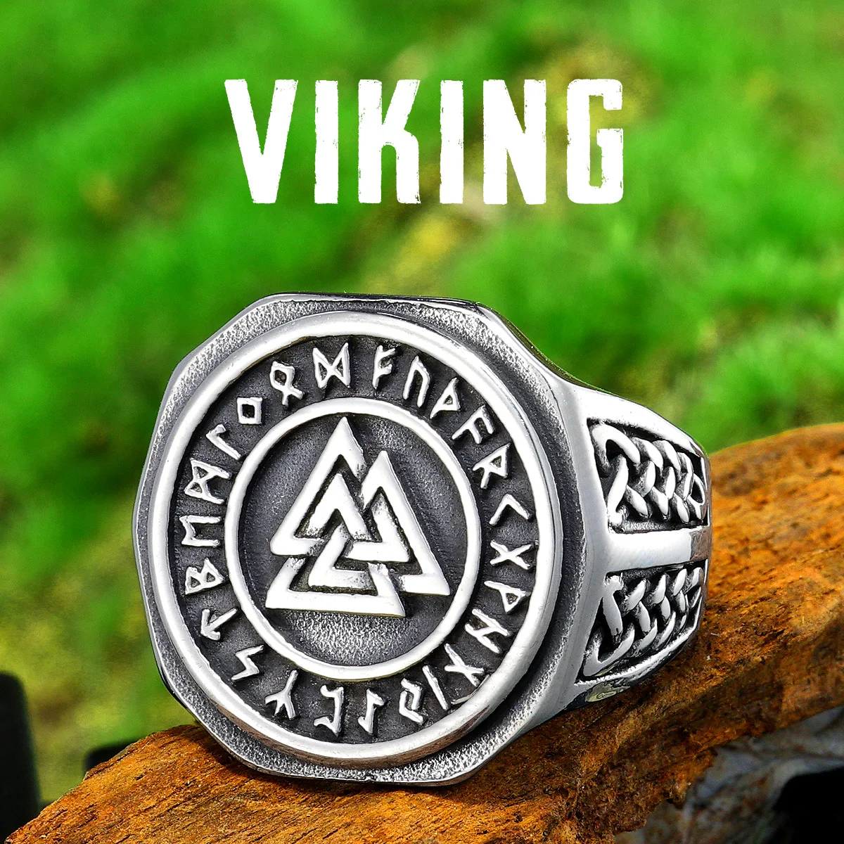 Viking Valknut Ring Stainless Steel - Norse Odin Symbol Unisex Jewelry Size 9