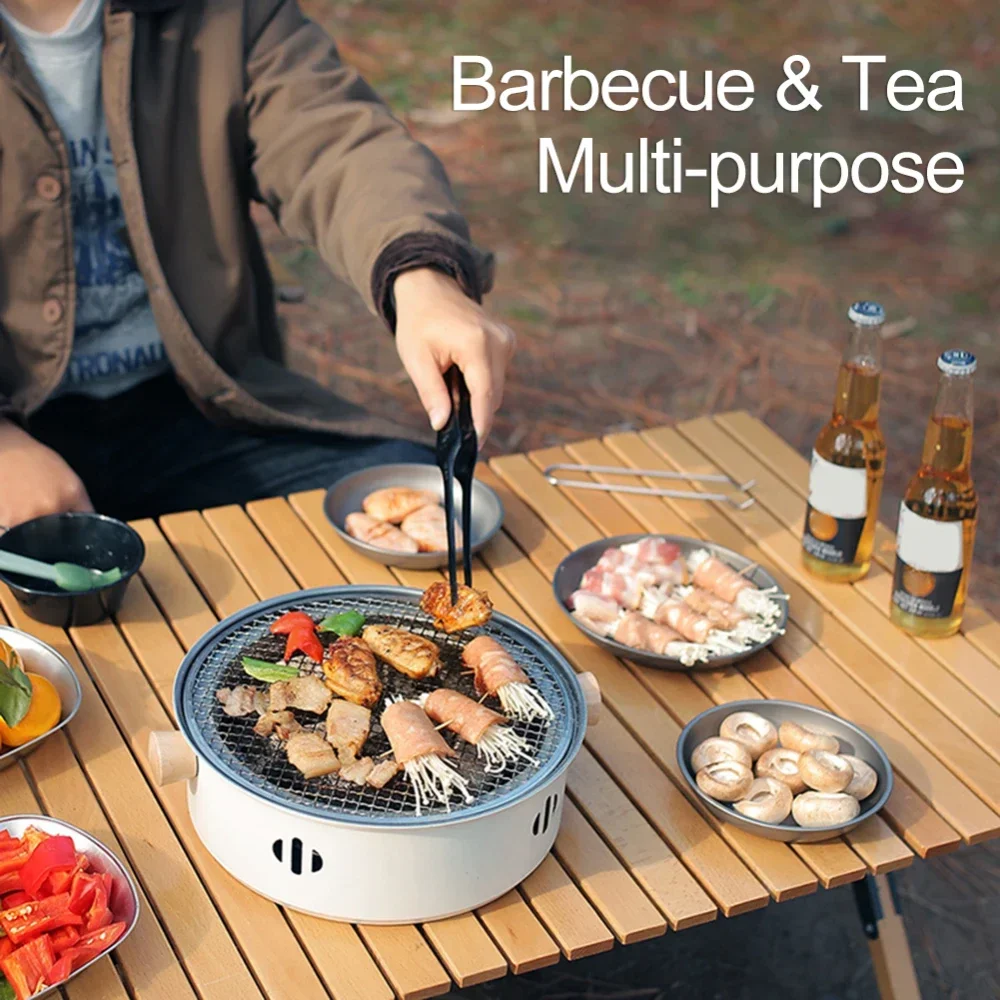 28cm(without Carbon)Portable Round Barbecue Stove with Wire Mesh Grill Non-Stick Baking Pan Tabletop Household Camping BBQ Tools barbecue grill barbecue stove barbecue charcoal stove
