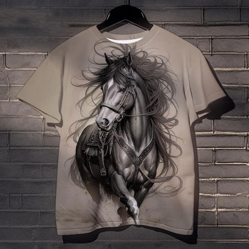 Cool Animal Horse 3D Print T-Shirts Men Casual Short Sleeve T Shirt Hip Hop Streetwear Harajuku Oversized Tees Man Tops Clothing 2