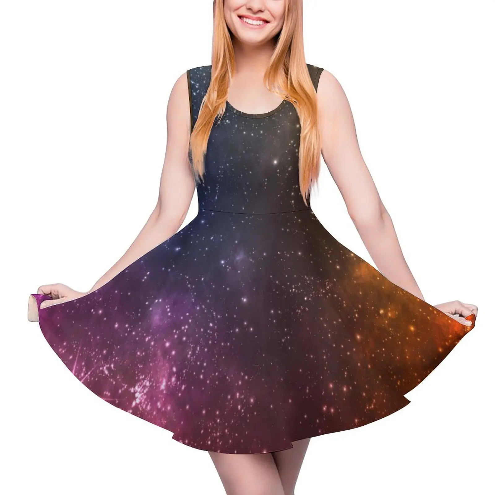 

Colourful Galaxy Dress Nebula And Bright Stars Casual Dresses Woman Modern Skate Dress Summer Printed Clothing Big Size 4XL 5XL