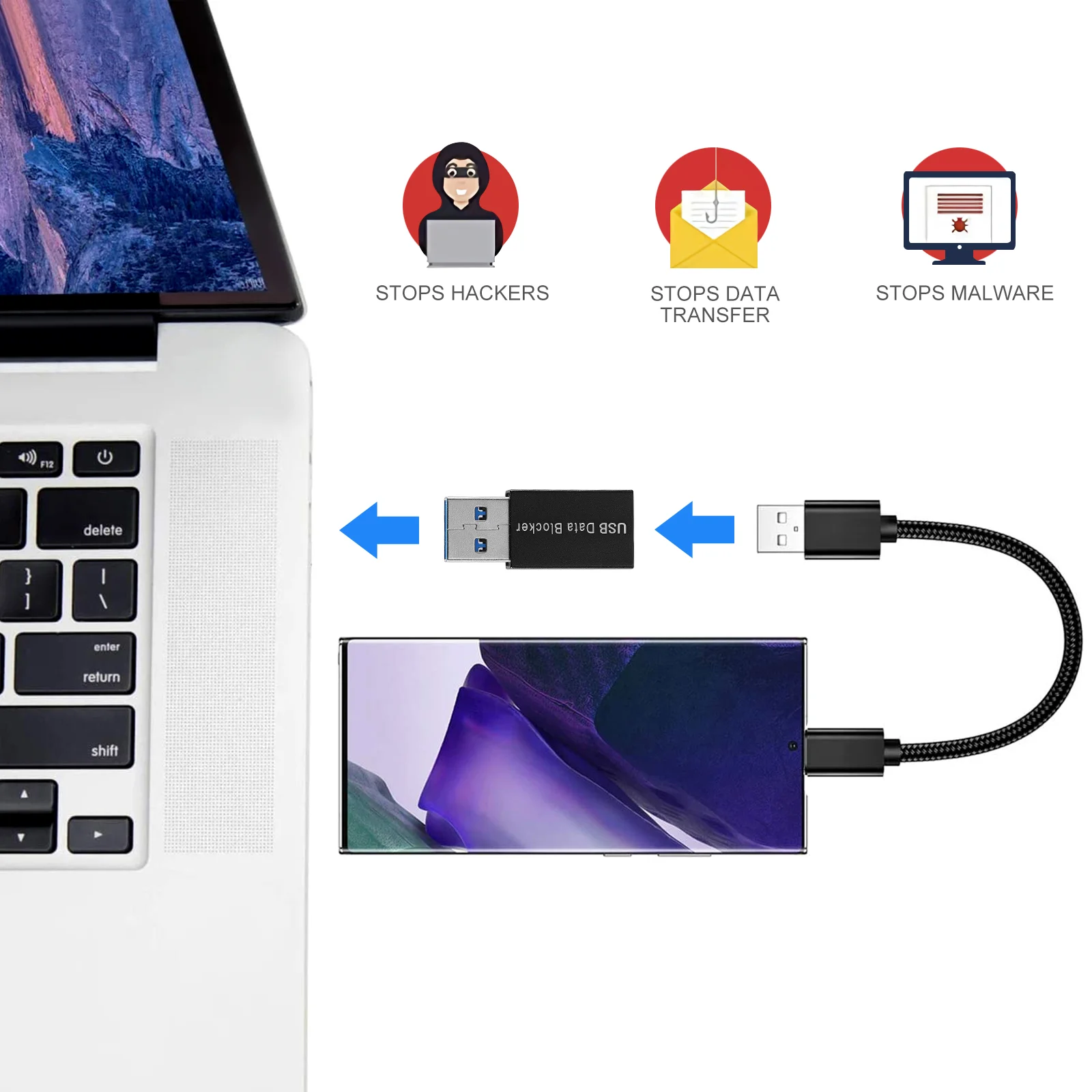 USB 3.0 Adapter Data Blocker Female Connector Fast Charge Prevent Theft Security Tools