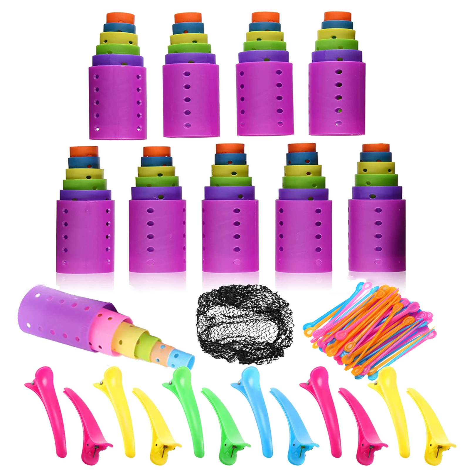 Juego de rodillos magnéticos para el cabello, peinado de peluquería Clips de de pato, Color aleatorio, 6 tamaños, 120/142 piezas|Rulos| - AliExpress