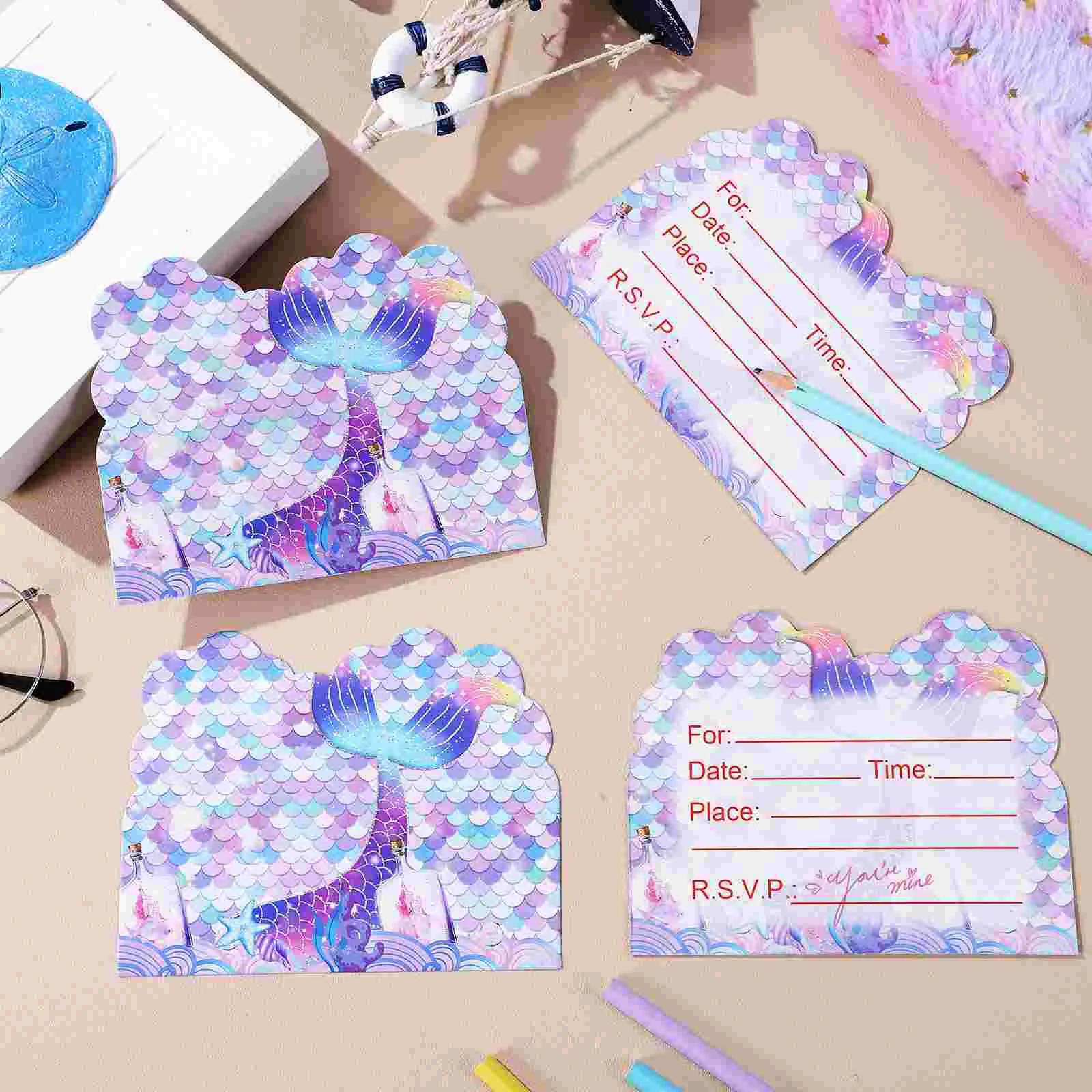 30 Pcs Mermaid Party Invitations Fish Tail Princess Decorations for Birthday Paper Costume Greeting Cards
