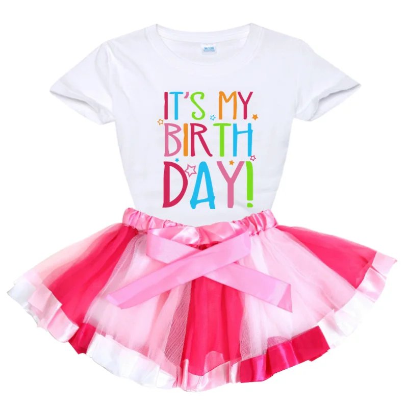 

Birthday Girl Outfit Tutu Long Sleeves Tshirt Set It's My Birthday Shirt Suit Rainbow Dress Children Kids Clothing Outfits Party